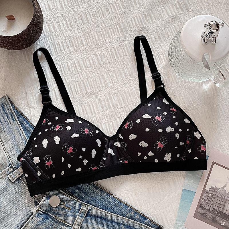 Cute Girls Bras Printed Wireless Push Up Bras Simple Underwear For Girls