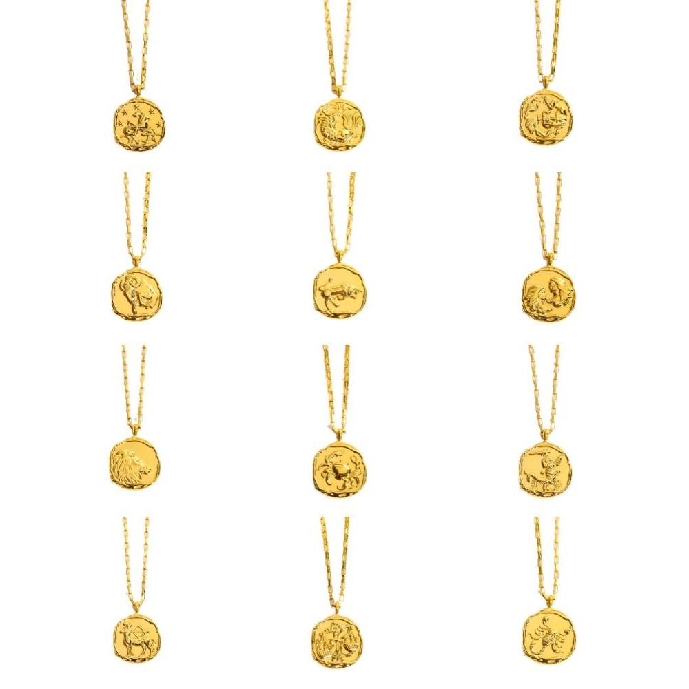 Pendant 12 Constellation Necklace Neck Jewelry Vintage Golden Necklace  Vacation