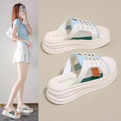 Летние новые крутые шлепанцы на одной педали, женские, модные сандалии на толстой подошве, модная повседневная пляжная обувь для женщин