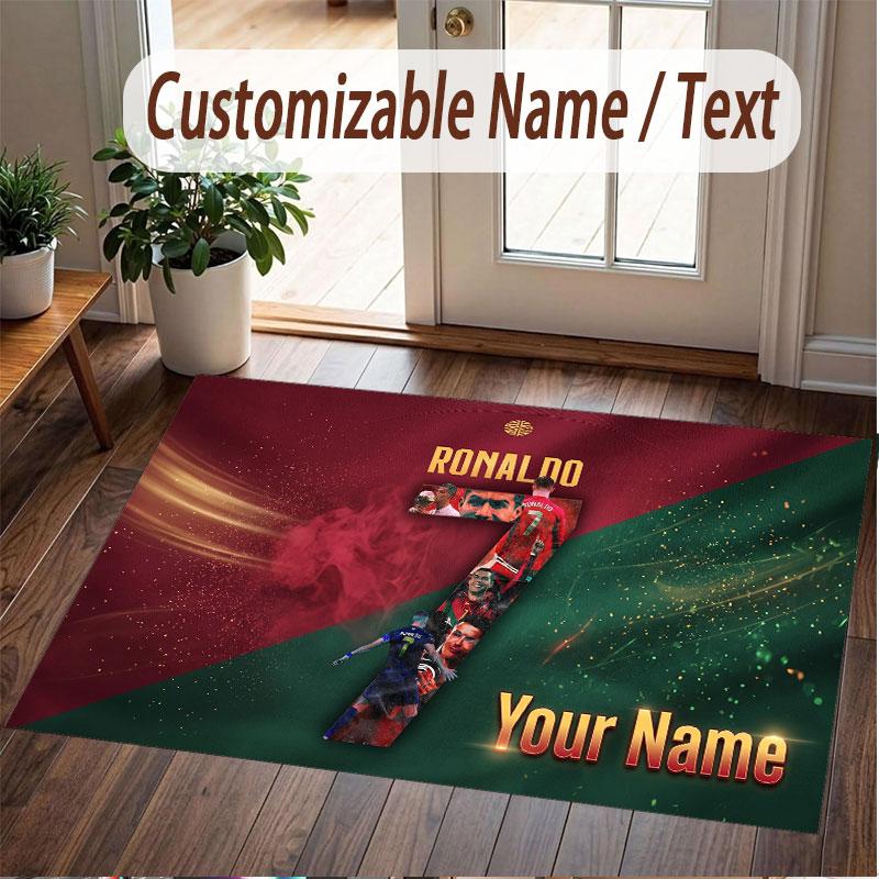 Custom Rug Cristiano Ronaldo Pattern Print Name Text Soft Non‑Slip Floor Carpet for Home Indoor Decoration