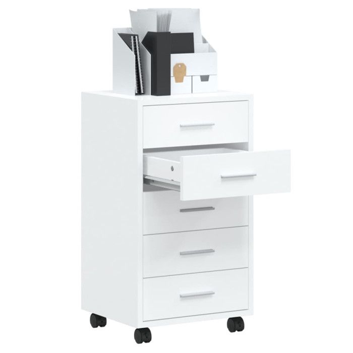 342673 vidaXL Chest of Drawers with Castors High Gloss White Engineered Wood