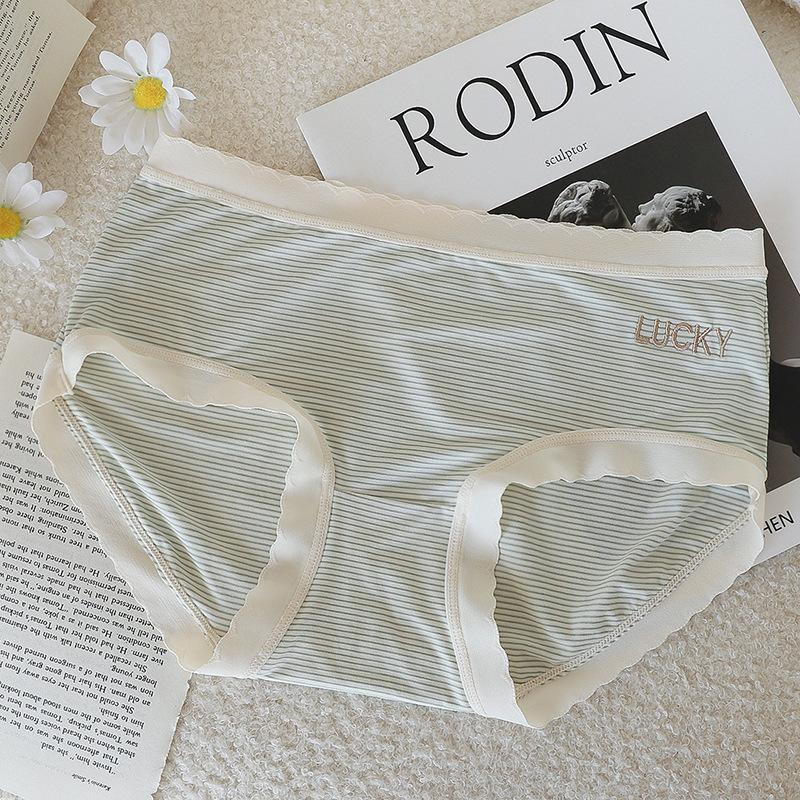 Underwear Women's Pure Cotton Antibacterial Breathable Mid Waist Stripe Comfortable Hip Lift Sexy Large Cute Women's Triangle Shorts