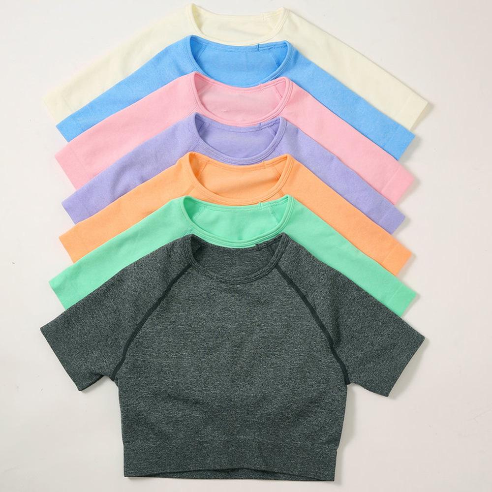 Женский однотонный комплект для йоги с высокой талией: Топ с коротким рукавом и длинные брюки, костюм-двойка