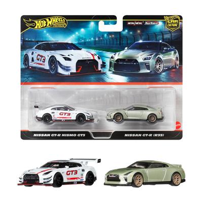 Hot Wheels Премиум Набор из 2 машинок Nissan GT-R Nismo GT3 / Nissan GT-R (Р35) Модели транспортных средств для детей от 3 лет и старше, многоцелевые, JBL05