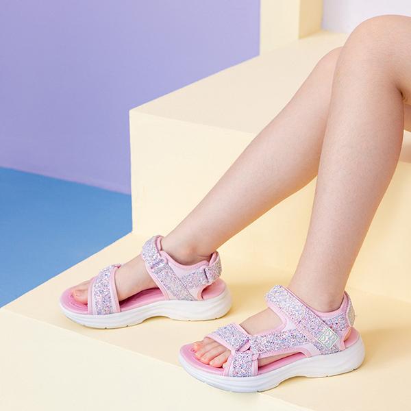 Skechers Блестящие Милые Повседневные Универсальные Удобные Уличные Сандалии на Липучке Детские Детские сандалии Светло-Розовые 302965L-LTPK