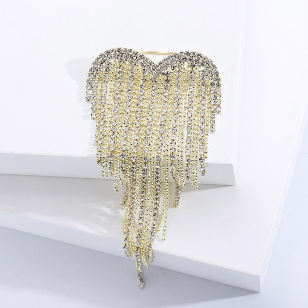 Shiny Rhinestone Heart Pin Trendy Casual Lapel Pins Exquisite Tassel Love Brooches Party