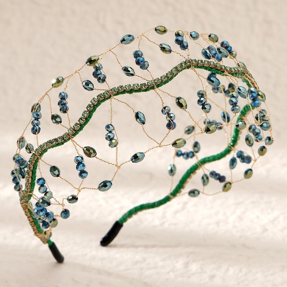 Ручной работы Кристальные бусины Сетка для волос Корона Элегантные ободки Свадебные резинки для волос Головной убор