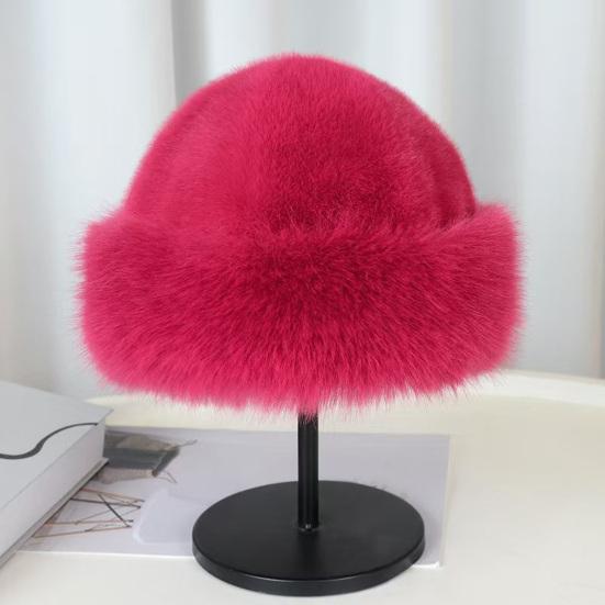 Faux Fur Winter Bucket Hat Solid Color Soft Texture Thickened Warm Plush Hat Gentle Feel Winter Headwear