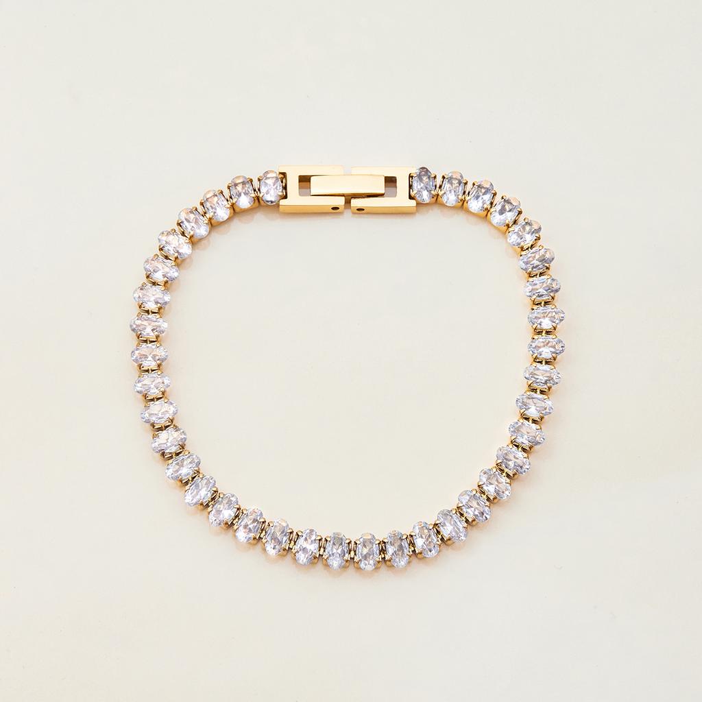 Youthway Full Zirconia Setting Strap Buckle Tennis Chain Bracelet Stainless Steel Classic Trendy Zirconia Bracelet