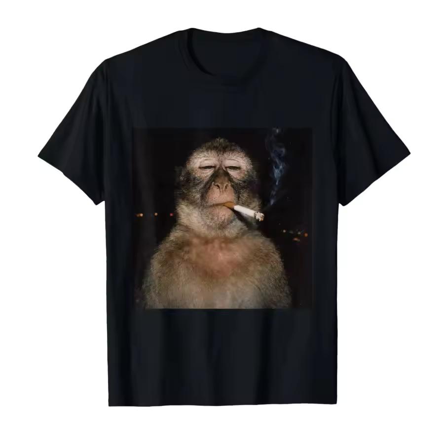 Smoking Monkey Tshirt Unisex Camiseta Hombre Mujer Funny Meme Graphic Tee Roupas Moda Masculina Feminina Y2K Summer Casual Top