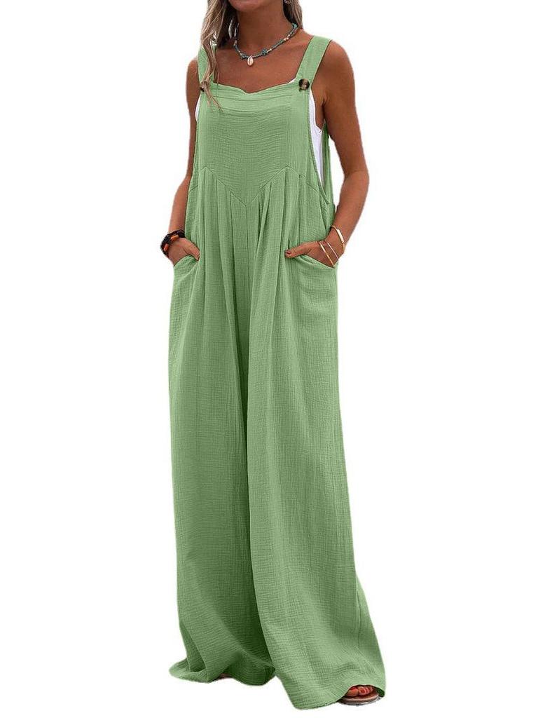 Women's Solid Color Casual Button Jumpsuit - European & American Style