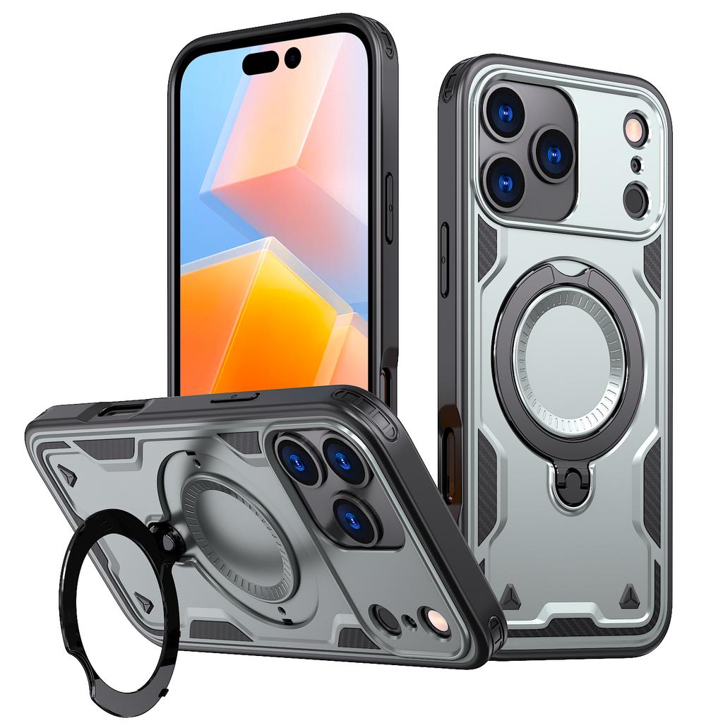 Двухслойный противоударный чехол MagSafe для iPhone 17 Air 16E 11 12 13 14 15 16 Pro Max Plus чехол для телефона с магнитным кольцом и складной подставкой