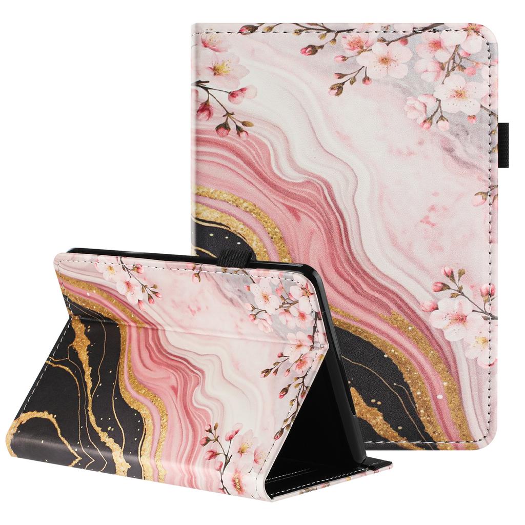 Для Amazon Kindle Paperwhite 6 (2024) Чехол для планшета с текстурой личи, печатным узором, кожаная обложка, автосон/пробуждение, с держателем для карт