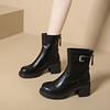 Fashion Retro Thick High-heeled Modern Ankle Boots for Women Autumn/winter French British Style Round Head Belt Buckle Zipper Slim Botas