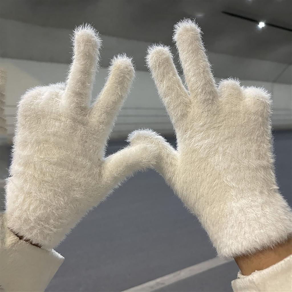 Fashion Winter Mink Velvet Five Finger Gloves Plush Warm Cold-proof Gloves Women Outdoors Cycling Solid Color Wistiti Mittens