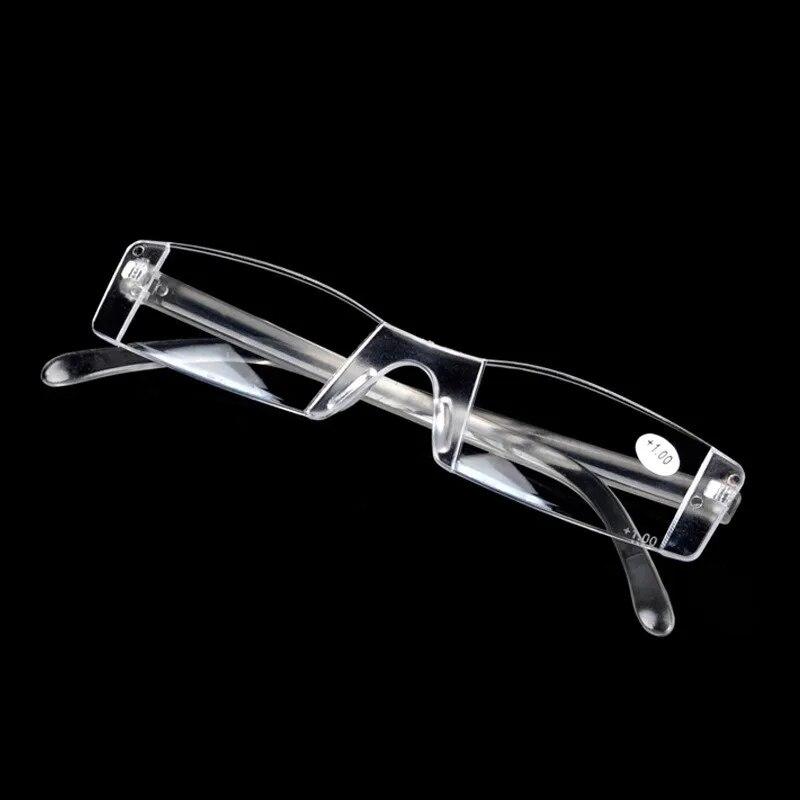 Men Women Frameless Reading Glasses Classic Resin Clear Lens Eyeglasses Fashion Ultralight Portable Presbyopia Eyewear