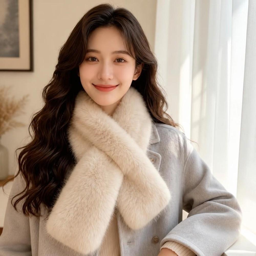 Plush Cross Scarf Thickened Neck Collar Elegant Imitation Fox Fur Scarf for Women Girls