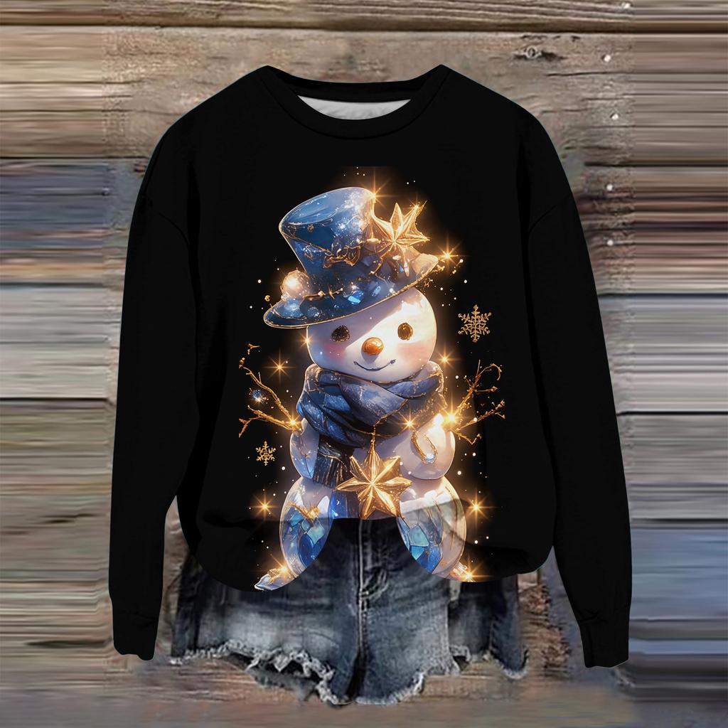 Women's Fashion Printed Long Sleeve Loose Round Neck Sweatshirt Top Fall