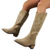 Модные вышитые ковбойские сапоги для женщин, осенние сапоги с острым носком и толстым каблуком, высокие сапоги до колена, свободные длинные сапоги из искусственной кожи, женские сапоги 803Y