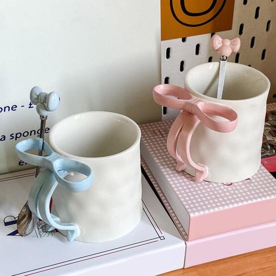 Керамическая кофейная кружка, элегантная чайная чашка для женщин, праздничная кружка с бантом и ручкой из ленты, кружка для горячих и холодных напитков, подарки на день рождения Святого Валентина