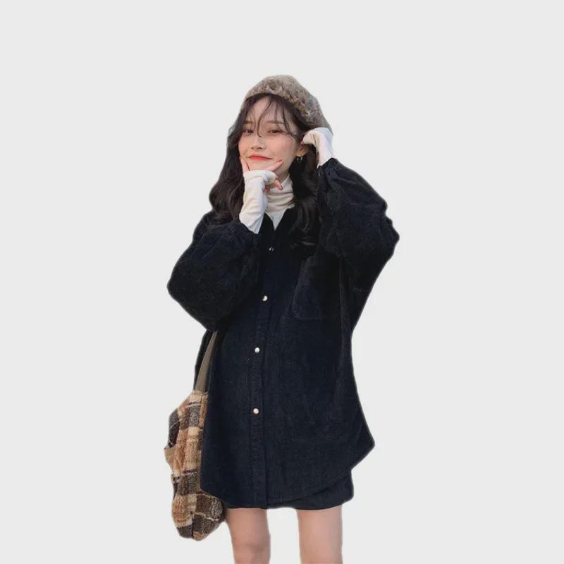 Женская свободная вельветовая куртка — корейский стиль, универсальная для весны и осени, длина от средней до длинной, тренд 2022 года для миниатюрных размеров