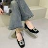 2025 Women's Suede Rhinestone Square Toe Chunky Heel Shoes - Elegant Fall/Winter Commuter Style