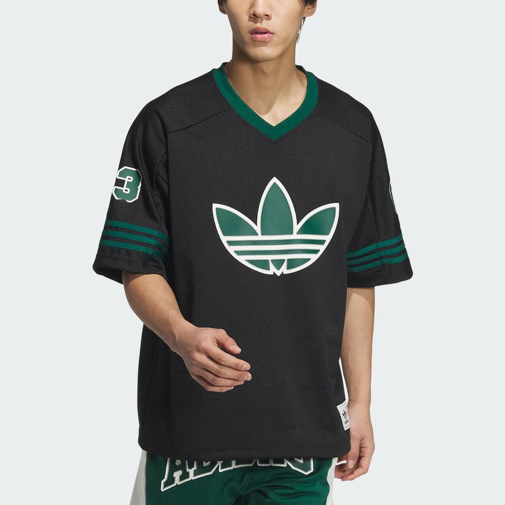 Adidas Originals Retro Street Basketball V-Neck T-Shirt With Striped Logo Print Unisex Tops Black JC6803