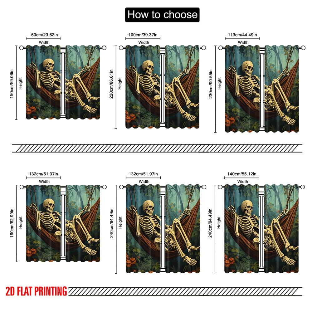 2D flat printing 2pcs Curtain Party Curtains Halloween Skeleton Relaxing Digital Printed Polyester Drapes Family Party Perfect