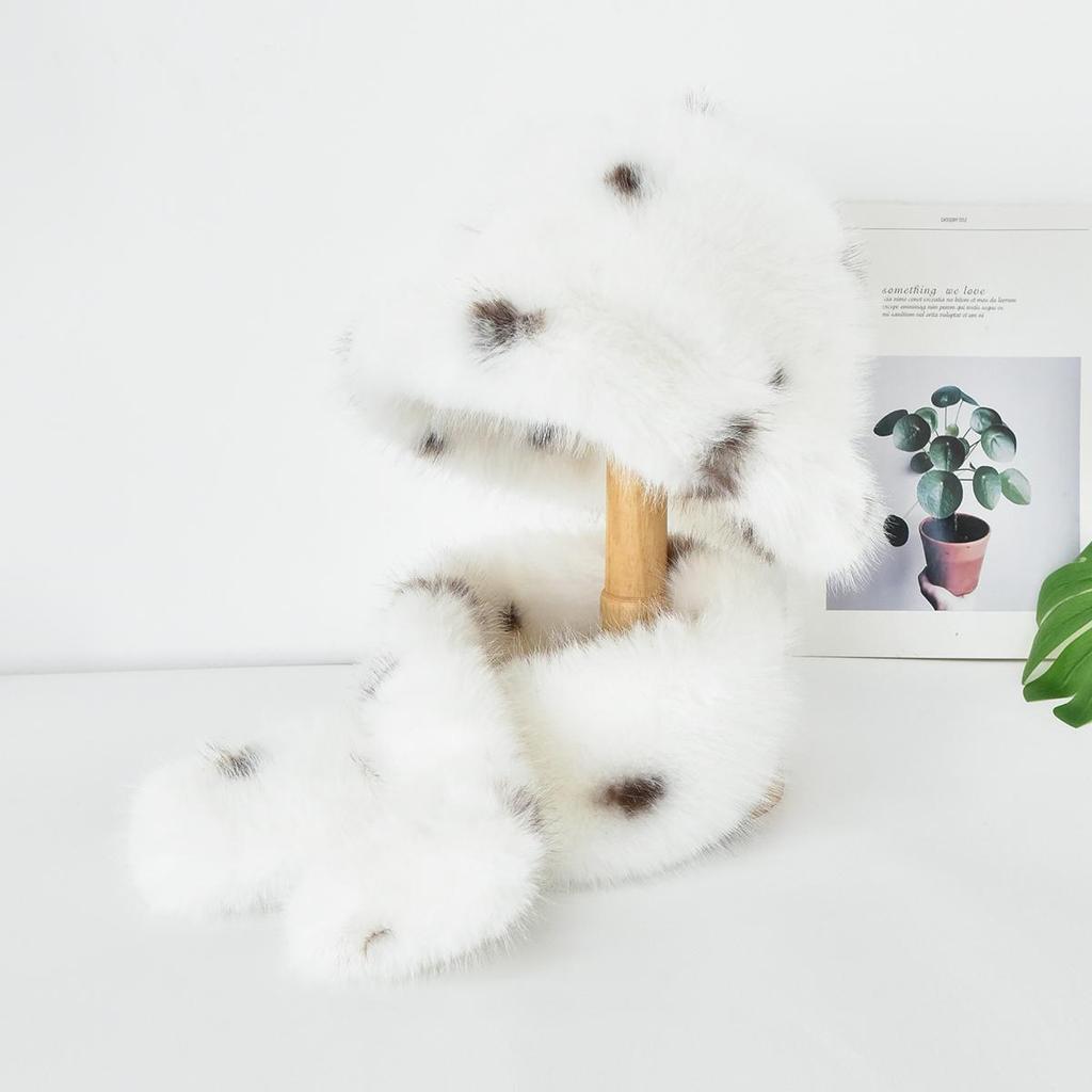 Женский набор: шапка-ведро и шарф из искусственного меха норки, классический леопардовый принт, теплый набор из веганского искусственного меха, шапка и шарф из искусственного меха для зимы