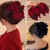 Women Hair Claw Large Pleated Velvet Multi-Layered Bowknot Decor Versatile Hair Clamp