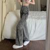 Черные, серые дизайнерские джинсы на шнуровке, женские винтажные прямые джинсовые брюки с высокой талией, женские осенне-зимние новые шикарные широкие брюки