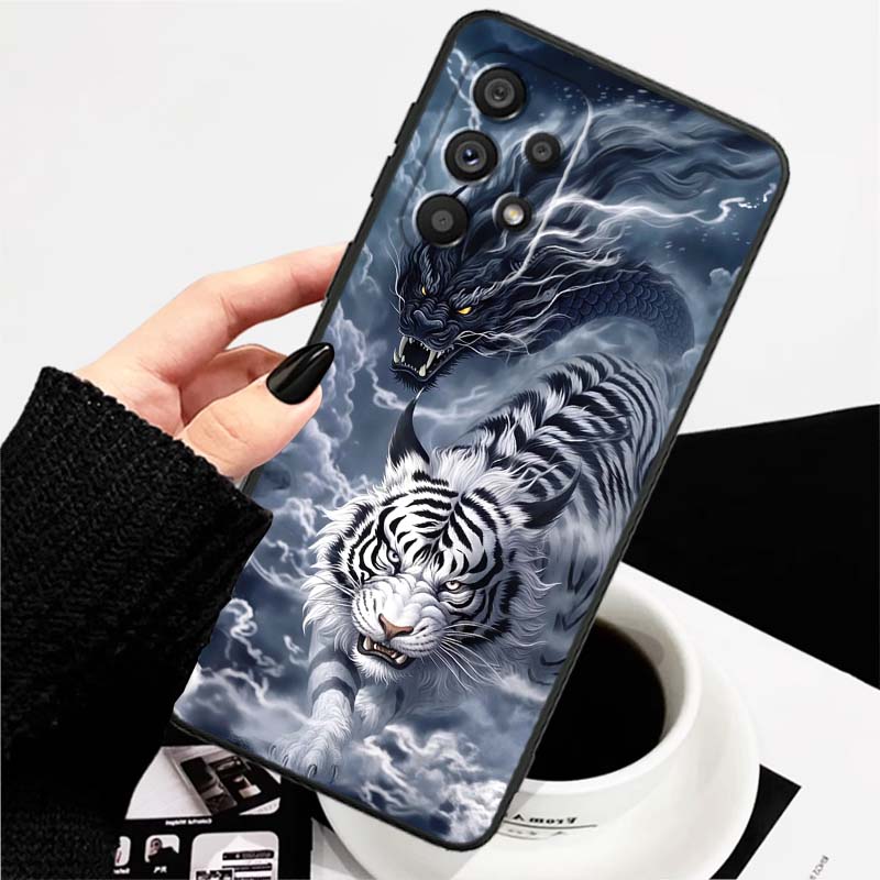 Дизайн с драконом в стиле аниме для Samsung A73 A72 A71 A55 A54 A53 A52 A51 A13 A22 A16 A15 A12 A14 A26 A07 5G Черный чехол для телефона