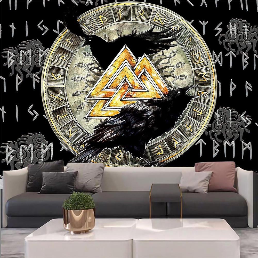 Настенный фоновый тканевый гобелен с вороной, медитация, психоделический рунный художественный настенный психоделический абстрактный гобелен