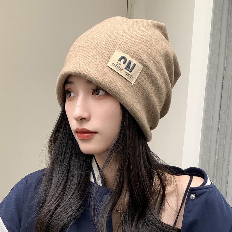 Вязаная шерстяная шапка для женщин на осень и зиму Теплая и ветрозащитная В японском стиле Высококлассная универсальная Большой обхват головы Шапка-пуловер