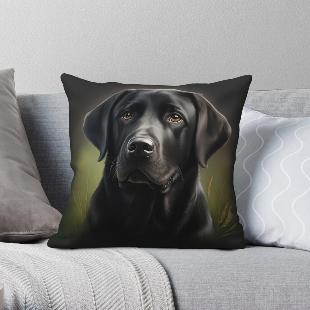 Black Labrador Retriever Square Pillowcase Polyester Linen Velvet Creative Zip Decor Room Cushion Case