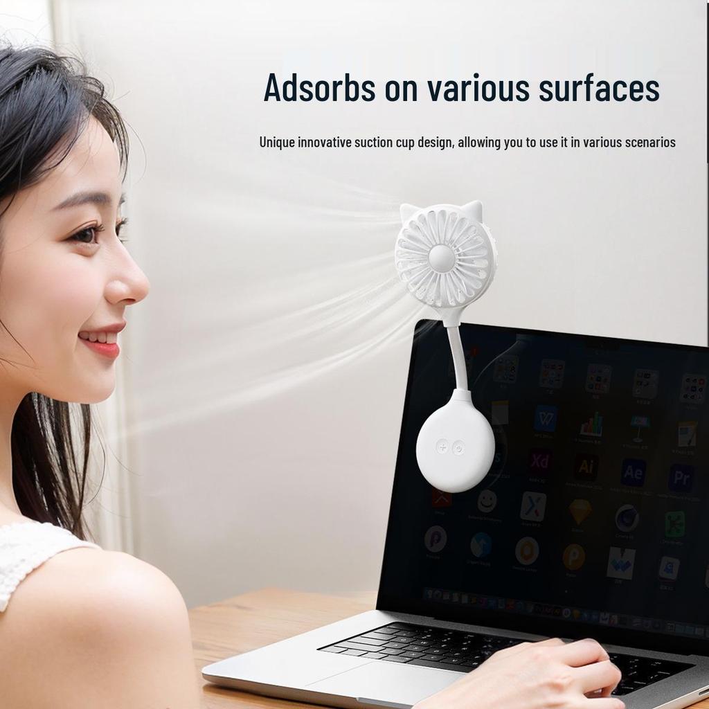 WangT6 Portable USB Mini Folding Fan with Suction Cup for Home and Outdoor Use