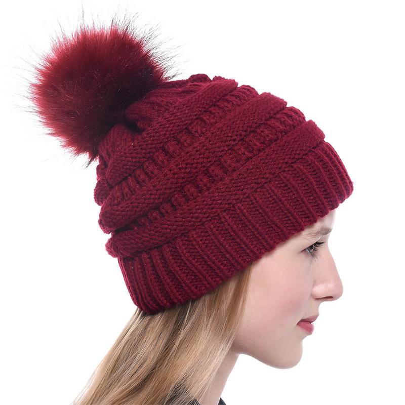 1Pc Fashion Winter Women Thick Warm Beanies Slouchy Pom Pom Beanie Cap Wool Knitted Hat