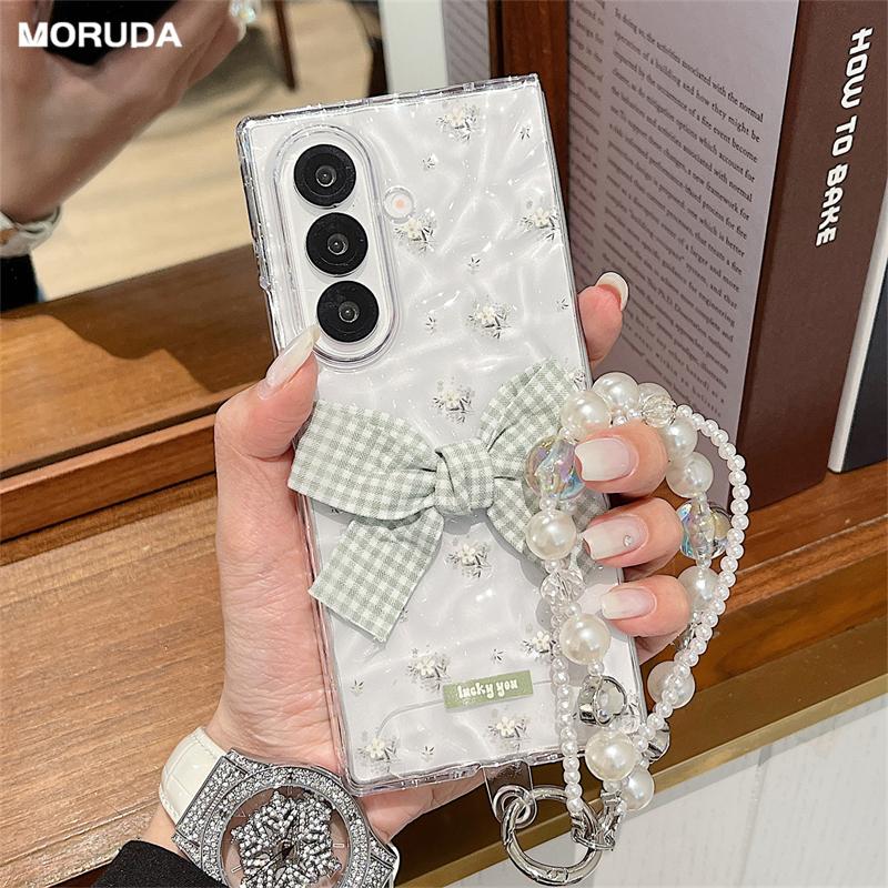 Ins Flower Water Ripple Wrist Chain Case for Samsung Galaxy Z Fold 7 6 Transparent Pearl Bracelet Cover for Samsung fold7 ZFold