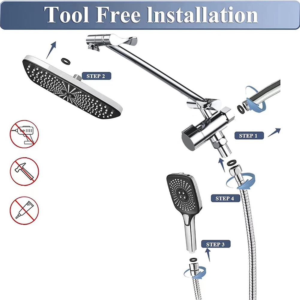 Набор душевой лейки 12 дюймов, дождевая лейка высокого давления с регулируемым удлинителем, настенное крепление, ручная душевая лейка