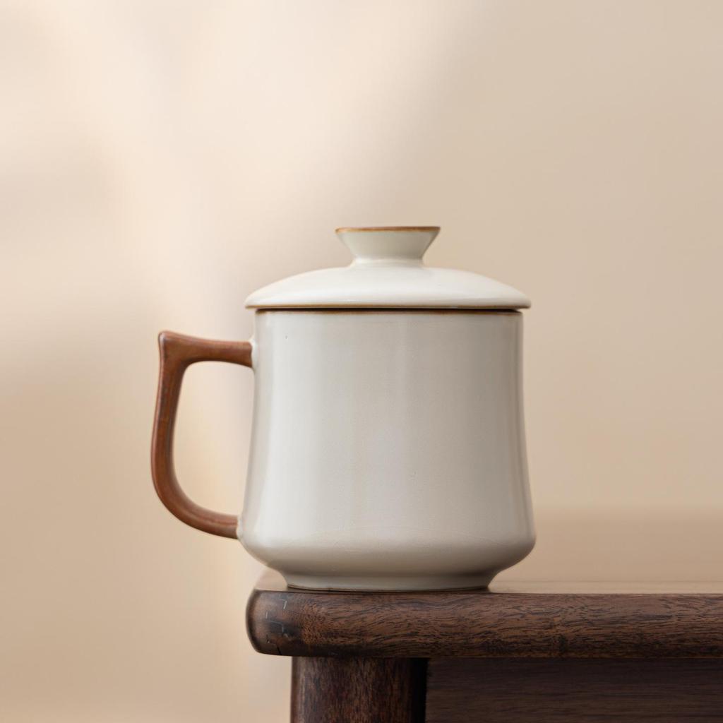 Beige Ru Kiln Teacup: Elegant Water Separation Ceramic Cup - Perfect Gift for Elders and Friends