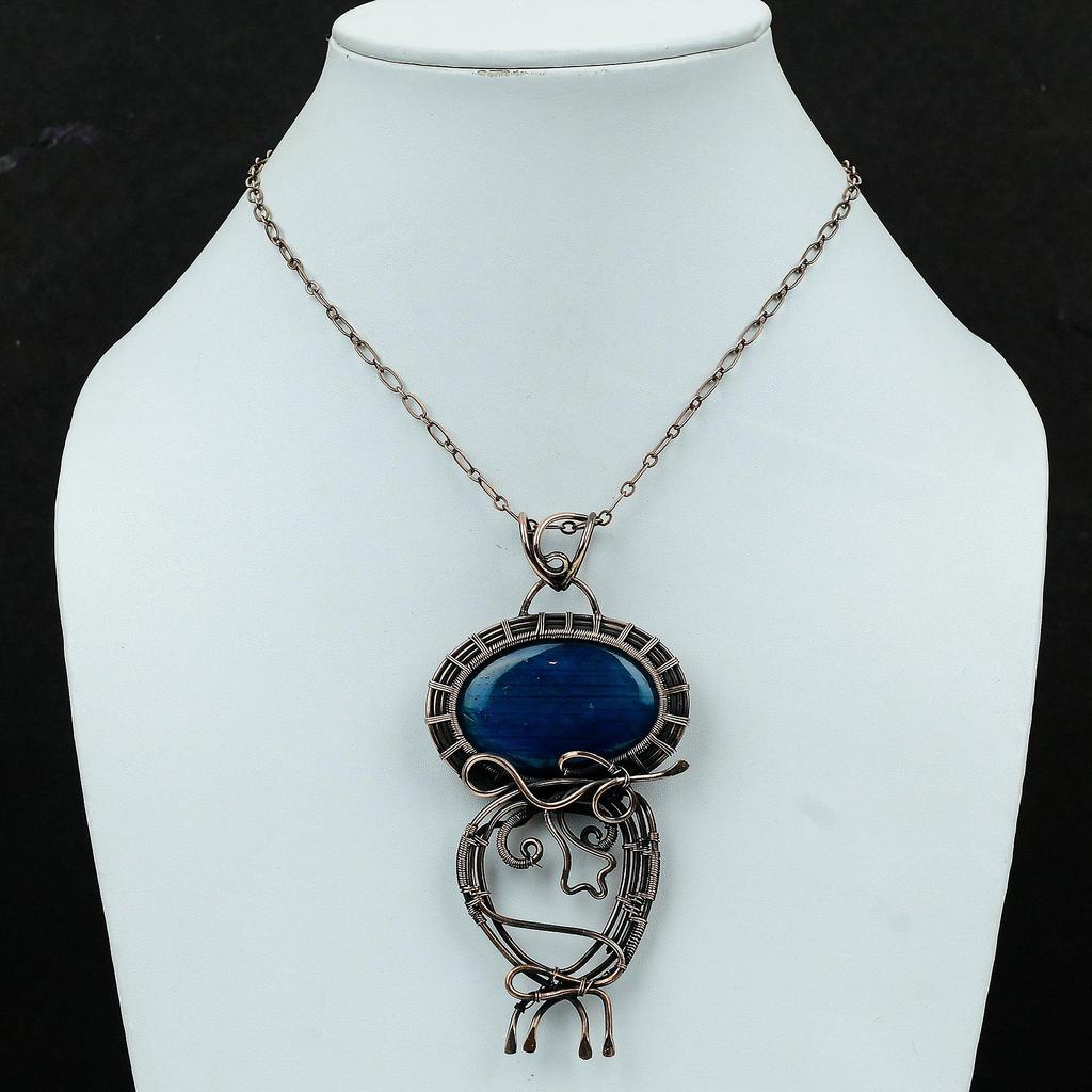 Неоновая вспышка лабрадорит кулон медная проволока обернутый драгоценный камень кулон ручной работы медные украшения уникальный стиль кулон проволока обернутый ювелирные изделия для подарка