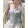Women Spaghetti Strap Camisole Top Generic Lace Trim Bow Decor Soft Slim Fit Cami Tank Top, White Apricot Yellow Pink Black Gray Blue