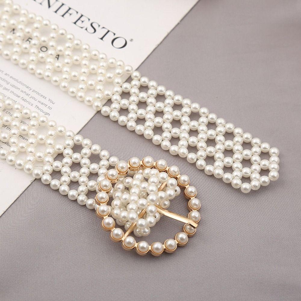 Buckle Coat Belt Elastic Band Beadeds Body Chain Elegant Pearl Waist Belt Women