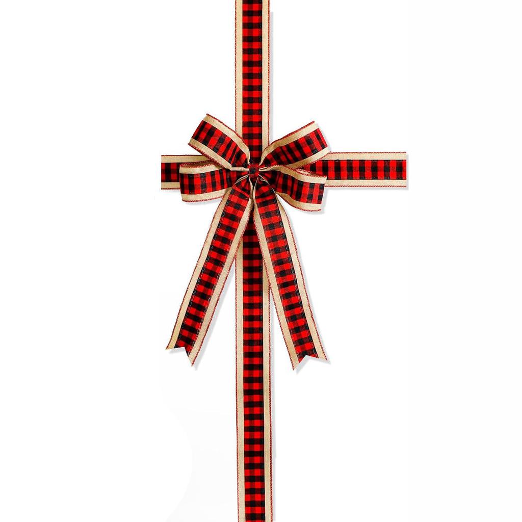Красная рождественская лента для украшения двери, большой бант в клетку буйвола, кружево для двери, декор для входной двери в сад, украшение для двери шкафа