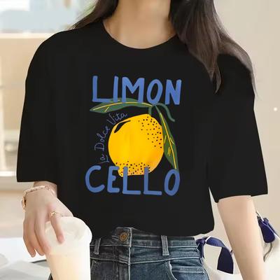 Женская футболка Y2k Молодежная для девушек с принтом лимона и виолончели Графические футболки Женская одежда Модный топ Футболка