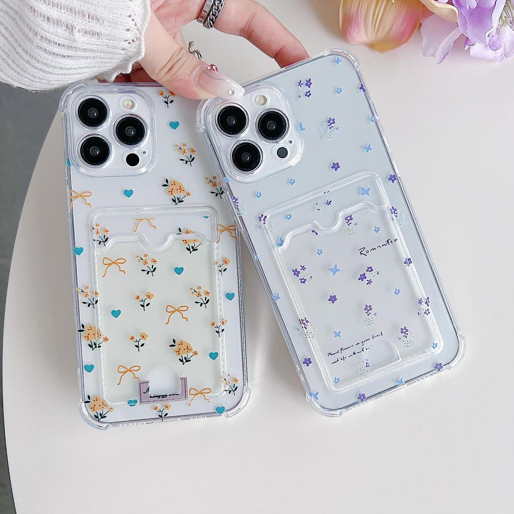 Card Slot Holder Silicone Wallet Pocket Case For Oppo A78 A58 A38 Samsung A54 A24 A14 Xiaomi Redmi Note 13 14 Tecno Spark 10 Cover Clear Phone Bumper