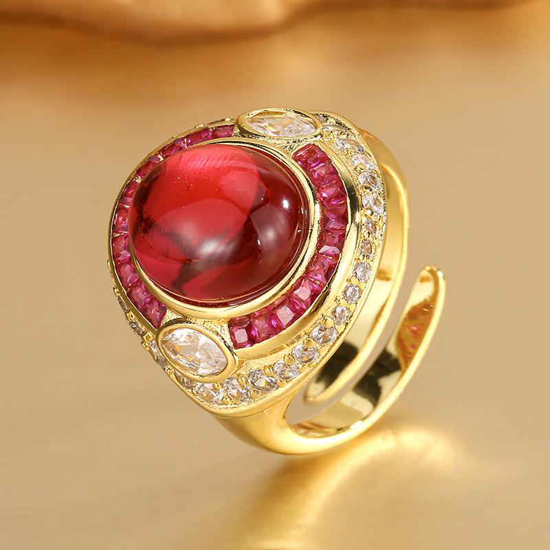 Exquisite Luxury Adjustable Oval Shaped Gemstone Ring Sparkling with Red Blue Accents Ideal for Fashion Forward Women Gift