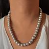 Estele Women's Single Line Necklace with Sparkling Grey Pearl and Rhodium Plated