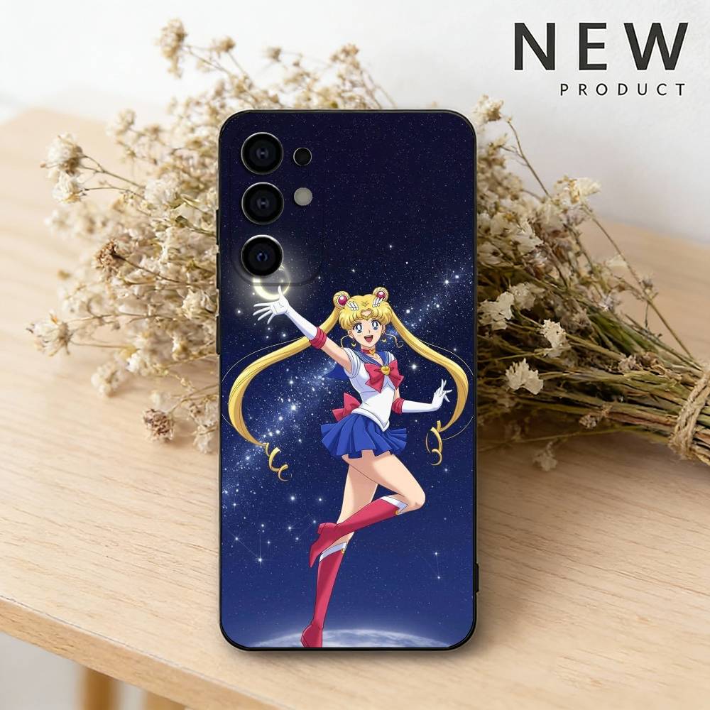 Чехол для телефона S-Sailor Anime Moon для Samsung S26,25,24,23,22,30,21,10,9,Ultra,Plus,Lite Черный Мягкий Чехол