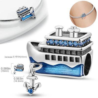Синий Циркон Кораблик Шармы Plata R Оригинальные Бусины Подходят для Браслета Originalcharms Бусины Украшения Тонкие Подарки Для Женщин